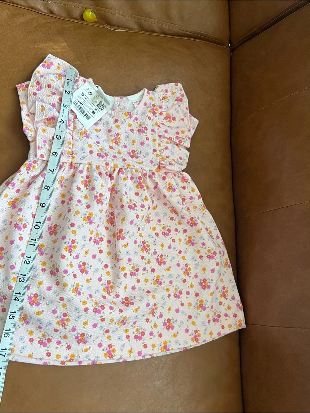 Zara Kids Baby Girl Pink Ditsy floral print texture dress Flutter Sleeve 12-18M